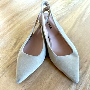 Furla Women's Suede Cream Slingback flats 38.5 us Sz 8 GUC